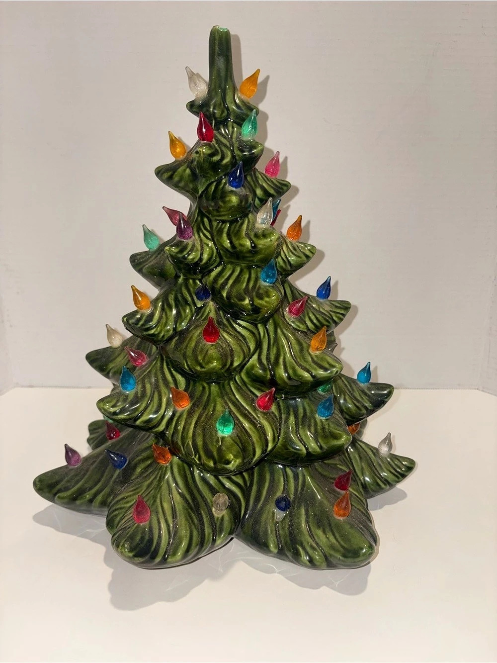 vintage green ceramic Christmas tree- no base, top only.